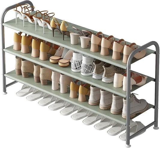 Shoe Rack 3 Tier Long Storage Organizer Wide Metal Shoe Shelf for Closet Entryway Grey-NeatNest