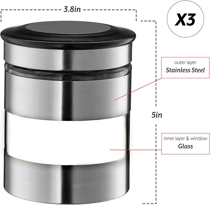 Le'raze Airtight Food Storage Container for Kitchen Counter with Window, [Set of 3] Canister Set Ideal for Flour Tea, Sugar, Coffee, Candy, Cookie Jar…