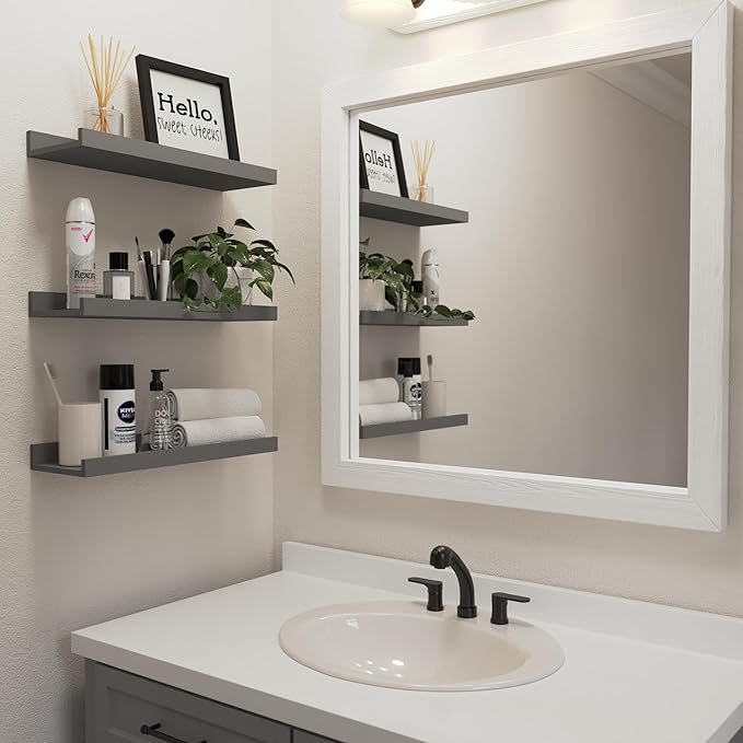 Floating Shelves Set of 6, Grey Wall Shelves with Lip, Display Shelves for Wall Decor, Modern Picture Ledge for Living Room, Bedroom, Nursery, Bathroom, Pictures, Books, Plants- Grey-NeatNest
