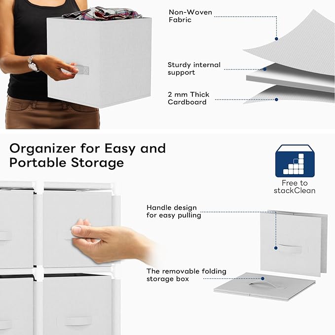 Mavivegue 9 Cube Storage Organizer, Closet Organizer With Drawers, Easy to Assemble DIY Shelf for Living Room, Bedroom, Dorm Room - White