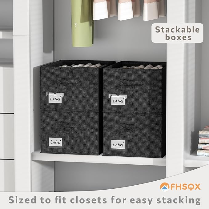 2 Pack Shoe Organizer for Closet,Fits up to 24 Pairs,Fabric Shoe Storage Bins,Large Shoe Box Storage Containers with Bottom Support for Shoes (Black, (16.5 * 12.6 * 9.5) x1)-NeatNest