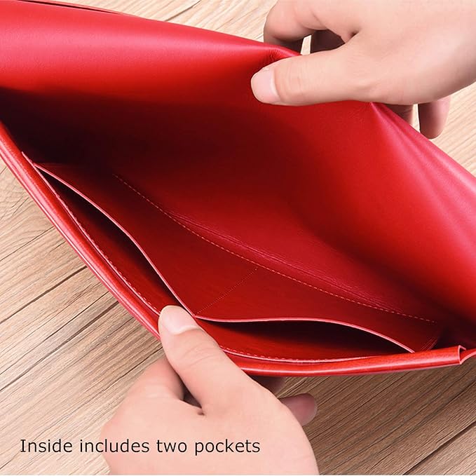 Enyuwlcm PU Leather A4 File Folder Document Holder Envelope Folder Case with Snap Closure for Receipt Contract Red