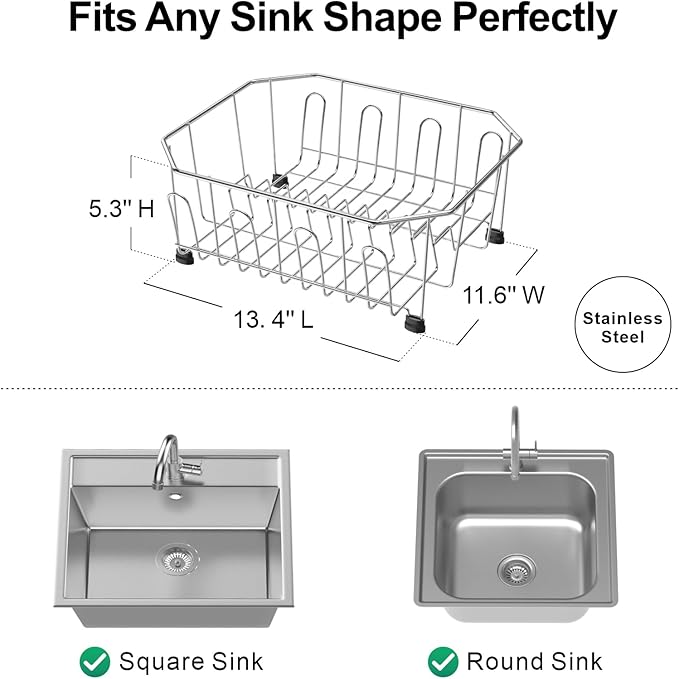 GSlife in Sink Dish Drying Rack - Stainless Steel Dish Drainer for RV Small Kitchen Apartment Sink, 13.4" L x 11.6" W, Silver