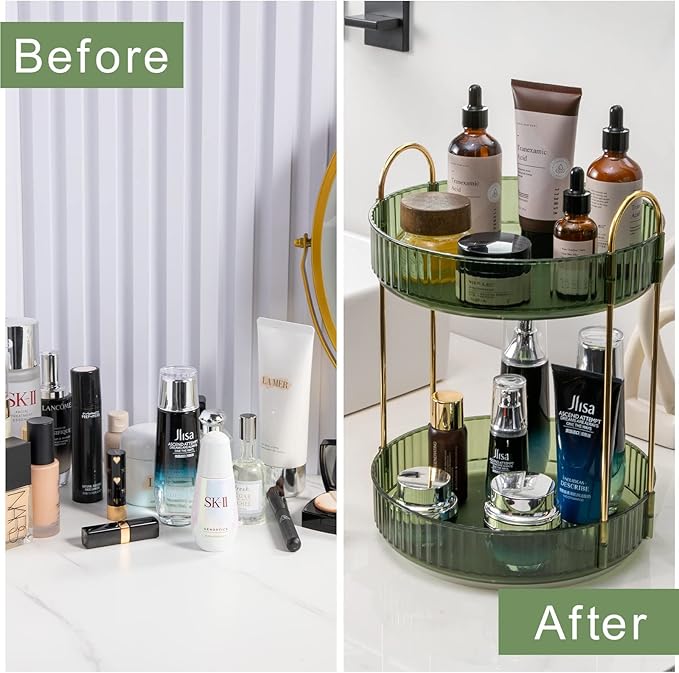 Rotating Makeup Organizer for Vanity, High-Capacity Skincare Clear Make Up Storage Perfume Organizers Cosmetic Dresser Organizer Countertop 360 Spinning (Purple, 3 Tier)-NeatNest
