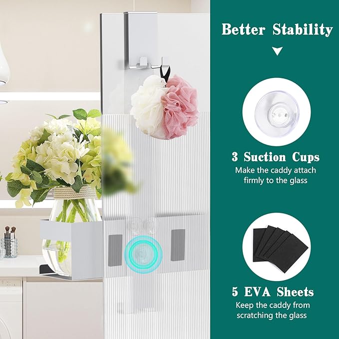 Over The Door Shower Caddy, 304 Stainless Steel Hanging Shower Caddy Rustproof Shower Shelves,No Drilling Hanging Shower Organizer for Bathroom Glass Door Up to 1.5cm,Basket: 23×10×10cm,Silver