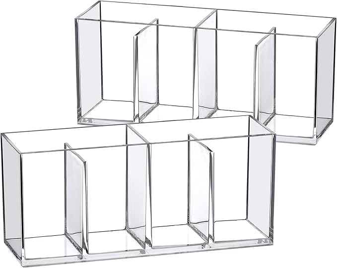 Amazing Abby - Glamour - 2-Pack Acrylic 4-Compartment Makeup Organizer, Transparent Plastic Makeup Brush Holder, Perfect Bathroom Vanity Storage Solution for Makeup Brushes, Eyebrow Pencils, and More-NeatNest