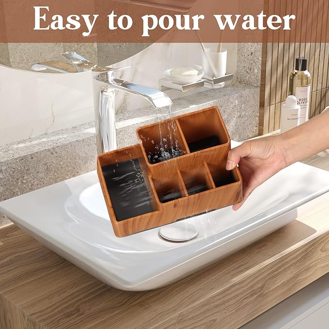 Toothbrush Holder,Bathroom Organizer Countertop, 5 Compartments Multifunctional Storage for Cosmetic, Makeup, Office Stationery Pencil,Toothpaste, Toothbrush,Ideal Gift for Home, Office（Bule）