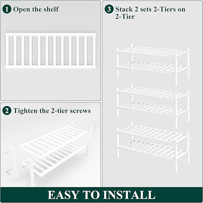 Smiry Shoe Rack, 6 Tier Bamboo Shoe Organizer, Stackable Free Standing Wooden Shoe Storage Shelf for Closet, Entryway, Front Door Entrance, White-NeatNest