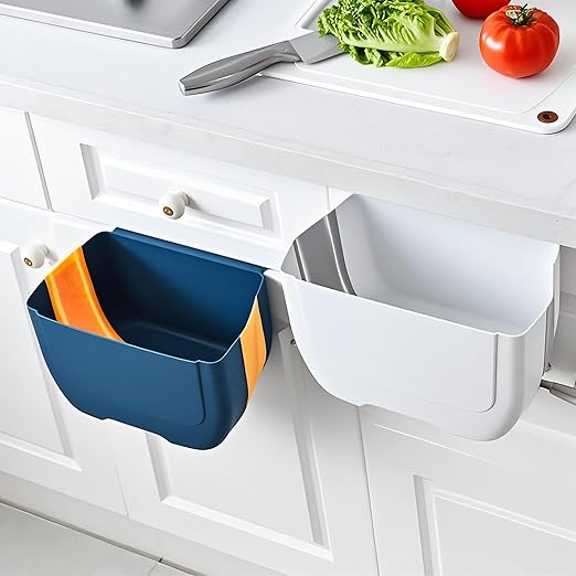 Hanging Folding Mini Trash Can for Kitchen Cabinet Door, Small Collapsible Garbage Bin Under Sink,Wall Mounted Waste Bin- Container Cabinet/Bedroom/Bathroom (3L)(White)-NeatNest
