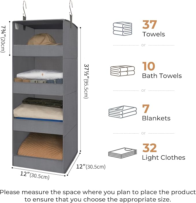 GRANNY SAYS 4-Shelf Hanging Organizer, Closet Hanging Shelves, Closet Hanging Storage Organizers, Organization for Bedroom, Living Room, Baby Nursery, Camper Accessories, Gray, 2-Pack-NeatNest