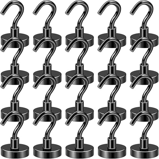 DIYMAG Black Magnetic Hooks, 50 LB Heavy Duty Magnet with Hooks, 20 Packs Strong Rare Earth Neodymium Magnet Hooks for Hanging, Magnetic Hanger for Curtain, Home, Kitchen, Workplace-NeatNest