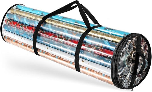Hearth & Harbor Wrapping Paper Storage Container - Clear Wrapping Paper Holder Fits Up To 14 Rolls of 40" - Tear Proof Gift Wrapping Organizer Storage - Premium Christmas Storage Bag For Easy Carrying-NeatNest