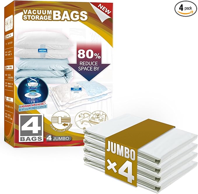 TAILI 4 Pack Vacuum Storage Bags, Jumbo Vacuum Seal Bags for Clothing (40x31 Inch), Space Saver for Bulky Bedding, Comforters, Blankets, Pillows, Large Closet Organization and Storage-NeatNest