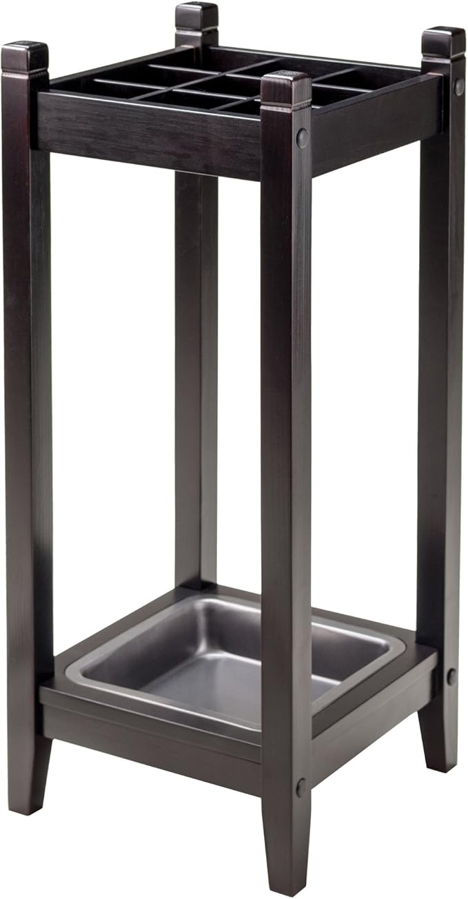 Contemporary Home Living 25.75” Espresso Brown Jana Umbrella Stand with Metal Tray-NeatNest