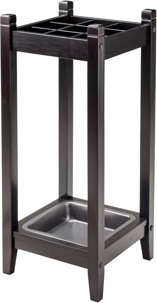 Contemporary Home Living 25.75” Espresso Brown Jana Umbrella Stand with Metal Tray-NeatNest