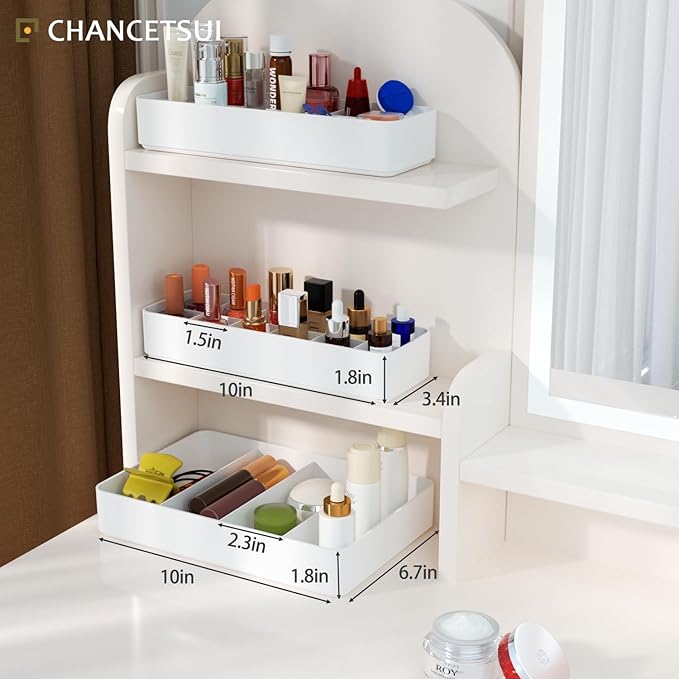 Stackable Drawer Organizer, 3 PCS Versatile Bathroom and Vanity Drawer Organizers Trays Makeup Organization and Storage Set for Lipstick, Lip Gloss, Nail Polish, Cosmetics, Skincare, Jewelry, White-NeatNest