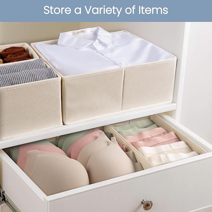 Criusia Drawer Organizer Clothes, 24 Pack Underwear Drawer Organizers, Foldable Closet Organizers and Storage Dresser Drawer Dividers Clothing Organizer for Clothes, Socks, Scarves, Bra, Ties (Beige)-NeatNest