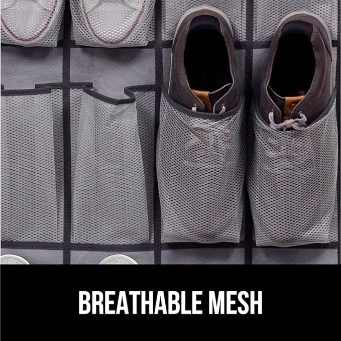 GORILLA GRIP Over the Door Shoe Organizer, 24 Large Breathable Mesh Pockets, Space Saving Hanging Storage Holder, Closet Rack Hanger Holds Up to 40 lbs, Hangs on Closets for Shoes, Accessories, Gray-NeatNest