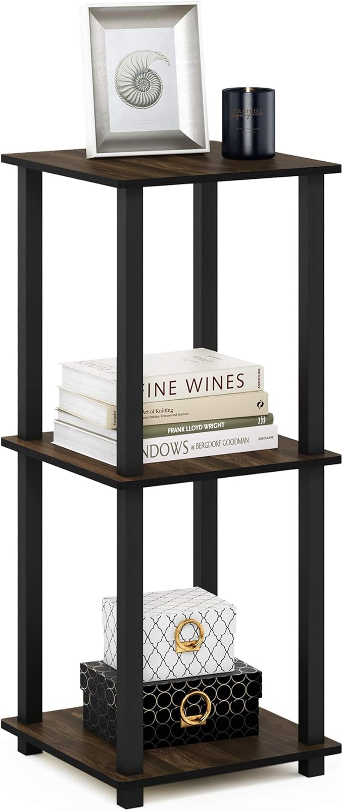 Furinno Simplistic Set of 2 End Table, Columbia Walnut/Black-NeatNest