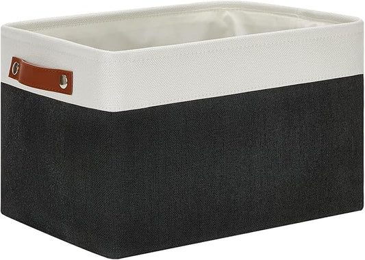 DULLEMELO Linen Closet Organizer and Storage Basket for Office, Bedroom, Cloth, Baskets for Organizing and Storage with handles for Shelves,Closet,Gift,Toys(White&Black)-NeatNest