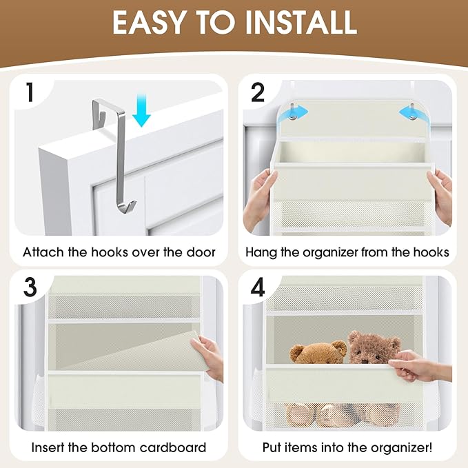 1 Pack Over The Door Organizer, Hanging Storage Organizer with Clear Window, 40lb Ultra Sturdy Large Capacity Room Organizer for Pantry Bathroom Nursery Closet Baby Essential (Beige)-NeatNest