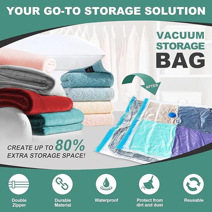 Vacuum Storage Bags, Space Saver Bags, Vacuum Sealed Bags for Comforters, Blankets, Clothes Storage, Hand Pump Included, 10-Jumbo-NeatNest