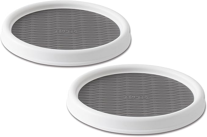 Copco 9 Inch Non Skid Pantry Cabinet Lazy Susan Turntable, Set of 2, Spinning Organizer for Kitchen, Countertop, or Bathroom, White and Gray-NeatNest