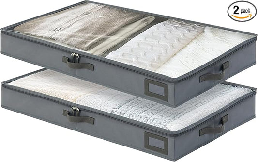 4-Inch Under Bed Storage Containers, Low Profile UnderBed Storage Organizer, Under Crib/Couch Storage Box for Seasonal Clothing, Sweaters, Shoes, Blankets, Wrapping Paper, Sheets & Toys 33"L×17"W×4"H-NeatNest
