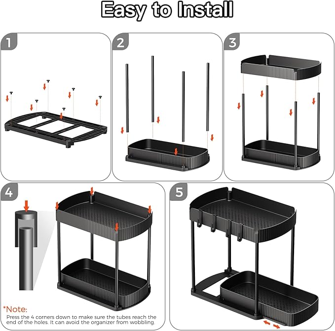 2 Pack Multi-Purpose Pull-Out Storage Organizers, Under Sink Organizers and Storage for Bathroom & Kitchen, Under Cabinet Organizers and storage, 14.8 Inch, Black-NeatNest
