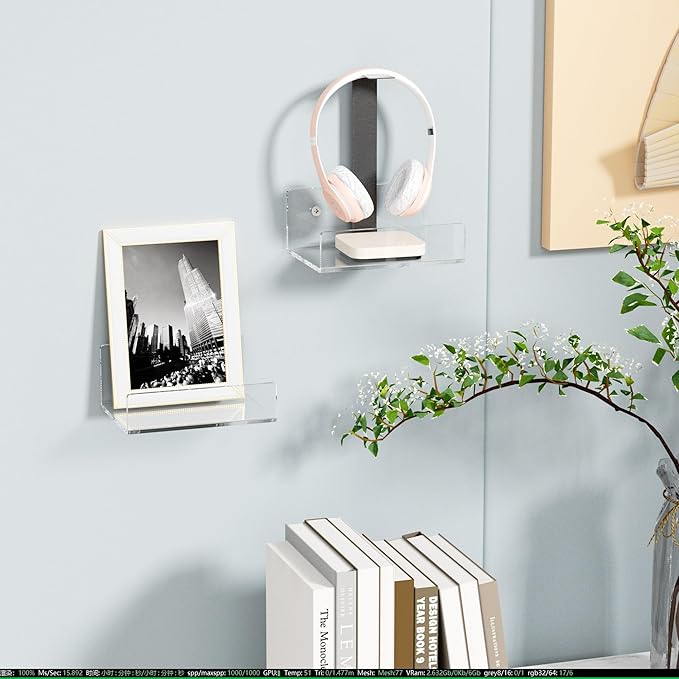 5'' Clear Acrylic Wall Shelf 2 Pack, 5 Inch Small Wall Shelves Display for Small Space-NeatNest