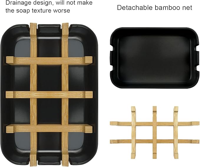 2 Pack Bamboo Soap Dish, Self-Draining Hand Soap Box, Wooden Bamboo Bar Soap Holder for Shower, Bathroom, Kitchen, Bathtub, Bar Sink (Black)-NeatNest