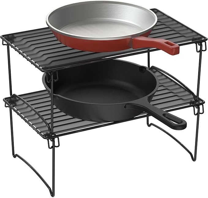 Deco Brothers Stackable Cabinet Shelf Organizer, 2 Pack, Black-NeatNest