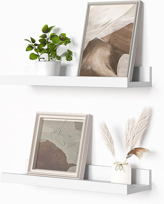 Heimlove Picture Ledge Shelf, Floating Shelves Set of 2, 16 Inches Picture Shelf for Wall with Ledge, Kids Bookshelf Wall Mounted for Living Room Bedroom Decor Books Photo Frames - White-NeatNest