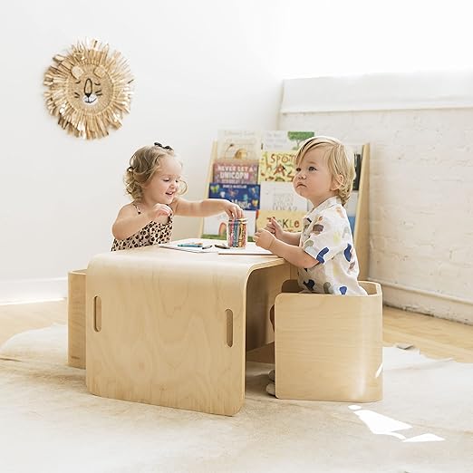 ECR4Kids Bentwood Multipurpose Table and Chair Set, Kids Furniture, Natural, 3-Piece