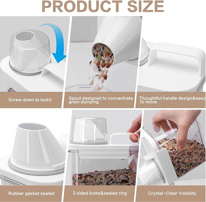 Air Tight Cereal Container Organizer Set of 3-1100ML Total 111oz, Dry Food Storage for Pet Food, Rice, Oatmeal with Pour Spout Lid & Small Plastic Measuring Cup for Flour and Sugar