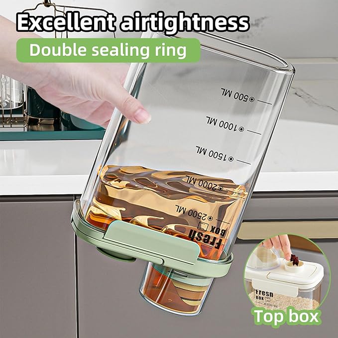 Airtight Rice Storage Container,with Pour Spout & Measuring Cup, BPA-Free - Transparent Dry Food Canister for Cereal, Flour, Pet Food, Oatmeal, Pantry Storage (Cream Yellow, 2800ml)