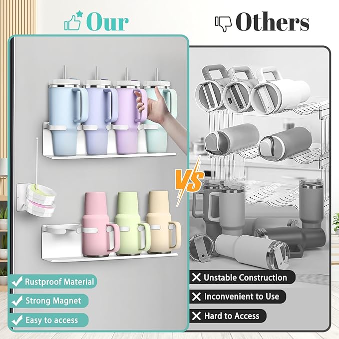 2Pcs Magnetic Water Bottle Organizer for Stanley 30 40 oz Tumbler and Lid Magnetic Cup Holder Heavy Duty Tumbler Storage Organizer Drink Accessories Kitchen Cup Storage Rack for Fridge Cabinets Gifts-NeatNest