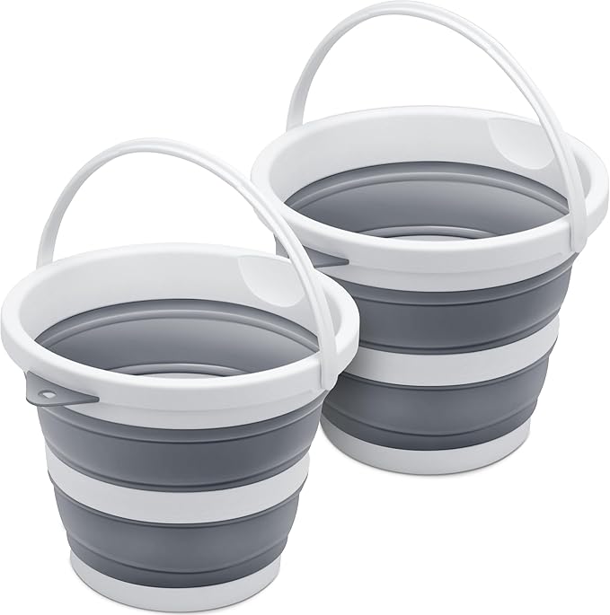 2-Pack Small Collapsible Bucket 1.3 Gal/5L, BPA-Free - Space-Efficient, Portable Foldable Water Pail for Household, Outdoor Use, Car Wash, Camping, Fishing - Grey-NeatNest