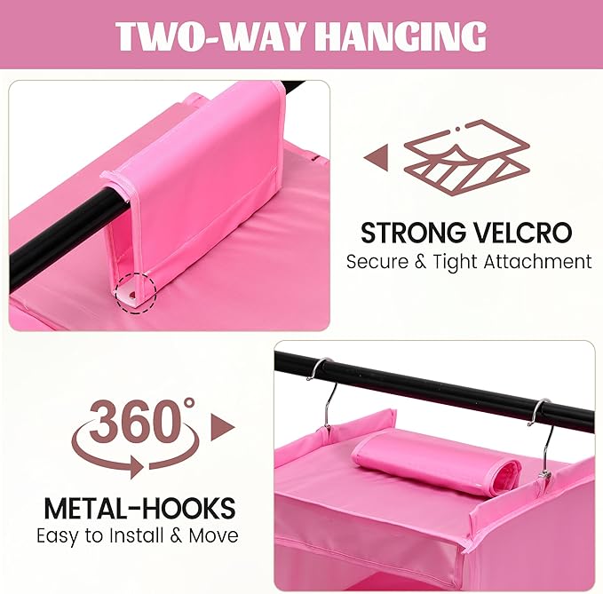 2 Pack 6-Shelf Weekly Clothes Organizer for Kids, Hanging Daily Closet Organization with 6 Side Pockets, Days of The Week Clothing Divider Storage for Boys and Girls (Pink)-NeatNest