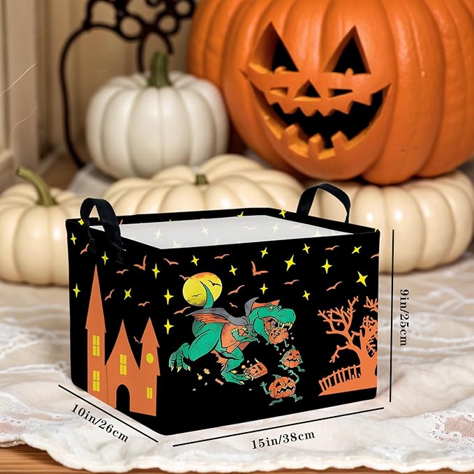 Halloween Basket Gift Cute Pumpkin Ghost Parties Decor Kid Trick or Treat Basket for Boys and Girls Rectangular Storage Bin Box (Dinosaur)-NeatNest