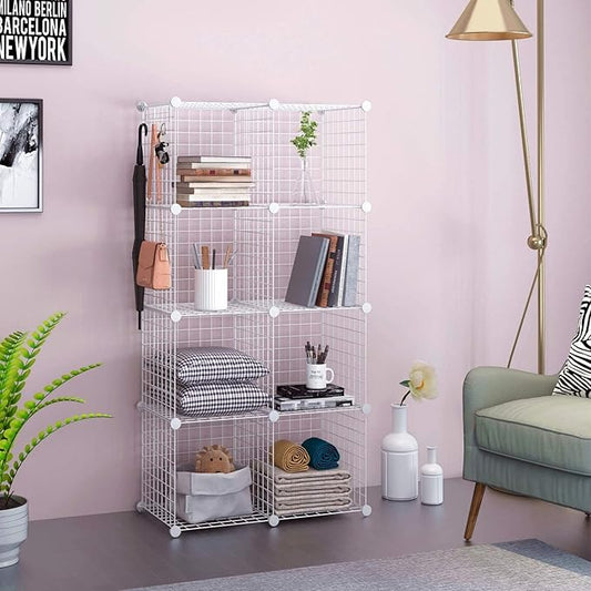 C&AHOME Wire Cube Storage, 8-Cube Organizer Metal C Grids Storage, Storage Bins Shelving, Modular Shelves, DIY Closet Cabinet Ideal for Living Room, Home, Office 24.8" L x 12.4" W x 48.4" H White-NeatNest