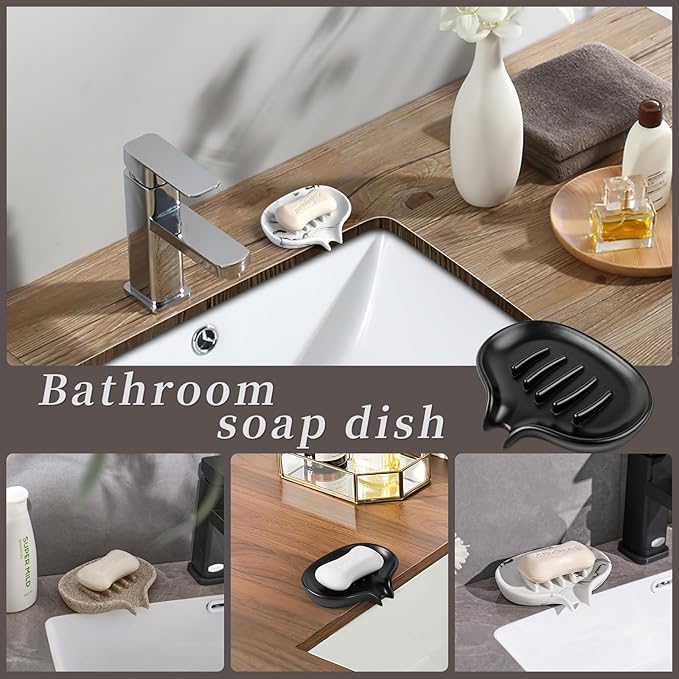 2 Pcs Soap Dish with Drain- Self Draining Bar Soap Holder for Shower, Large Resin Soap Savers Soap Tray Sponge Holder for Kitchen, Bathroom, Bathtub Sink, Linen-NeatNest