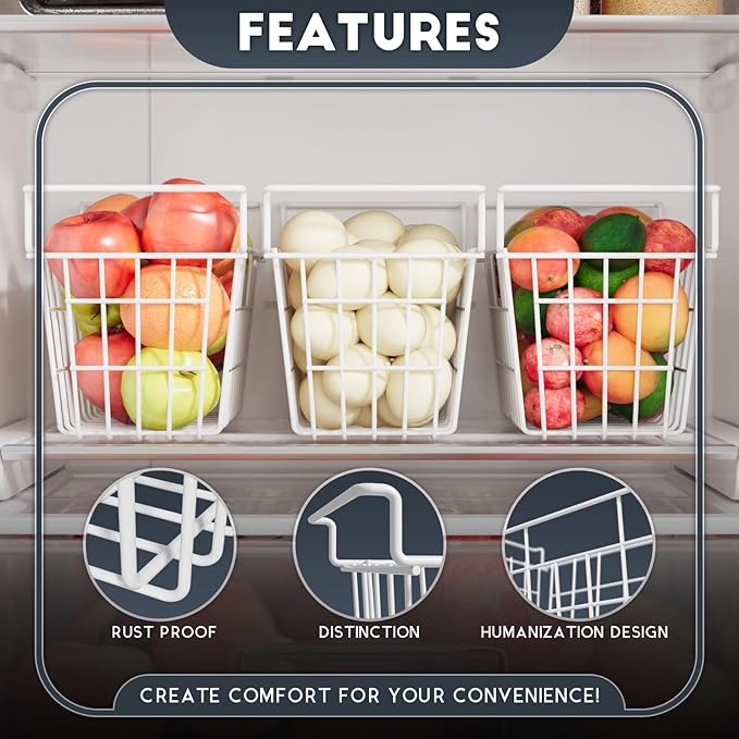 17.5 inch 2Packs Chest Freezer Organizer Bins, Deep Freezer Basket with Hanging Handles, Freezer Baskets, Fridge Organizer bins, Metal Wire Storage Baskets
