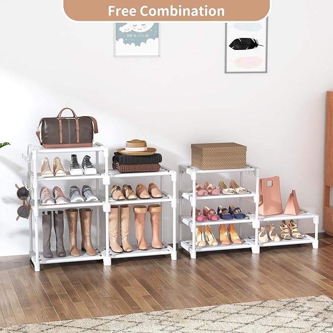 ROJASOP White Shoe Rack, Tall Metal Shoe Rack Organizer for Entryway Closet Garage, 8 Tier Large Shoe Shelf for 26-32 Pairs Boots & Shoes Storage, Space Saving Heavy Duty Shoe Stand-NeatNest