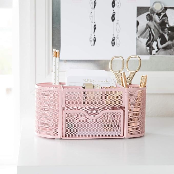 BLU MONACO Pink Desk Organizer – Strong Metal Construction, Office Supply Storage for Home or Office, Light Pink Desk Accessories-NeatNest