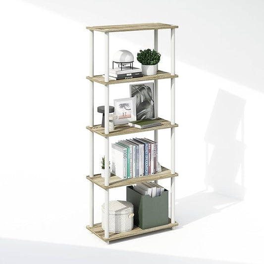 Furinno Turn-N-Tube 5-Tier Multipurpose Compact Bookcase, Sonoma Oak/White