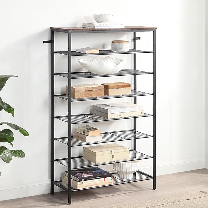 8-Tier Shoe Rack Organizer, Metal Mesh Shoe Storage Shelf, for Entryway, Hallway, Closet, Dorm Room, Industrial, Rustic Brown-NeatNest