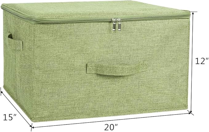 ANMINY 2PCS Storage Bins with Zipper Lids 51.9 Qt Lidded Fabric Storage Boxes Baskets Cubes with Handles Collapsible Washable Cotton Linen Closet Shelf Clothes Organizer - Green, Extra Large-NeatNest