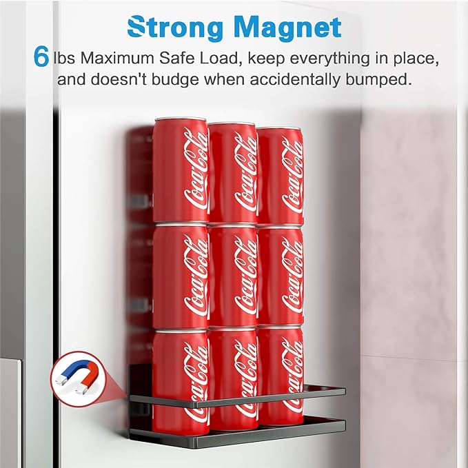 Thipoten Magnetic Spice Rack, Strong Magnetic Shelf with 2 Removable Hooks, Perfect Space Saver for Small Kitchen/Apartment, Awesome Metal Cabinet for Holding Spices, Jars, Bottle, Beverage(Black)