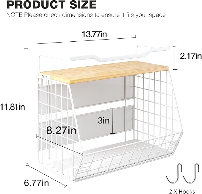 Magnetic Shelf for Fridge with Wider & Thicker Magnet, 1 Pack Refrigerator Organizer Storage Basket for Fruit, Onion, Potato, Spice Rack, Kitchen, Laundry, Pantry (White, 13.77" x 6.77" x 11.81")